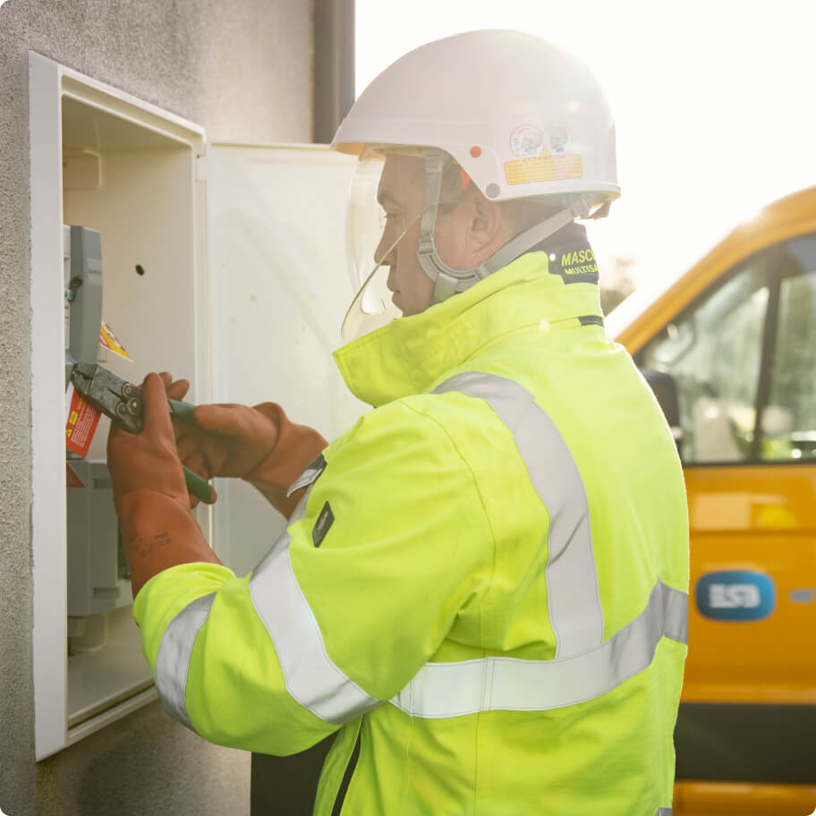 ESB Networks technician working on an electricity box