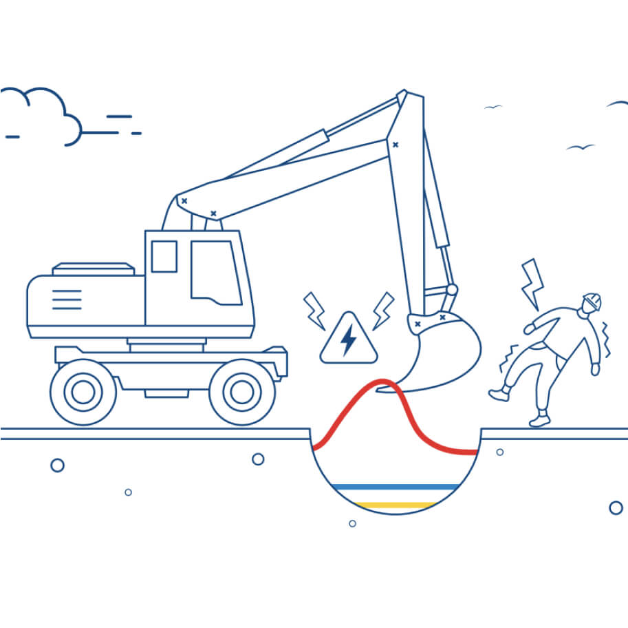 Digging machine diggin cables and putting in danger worker