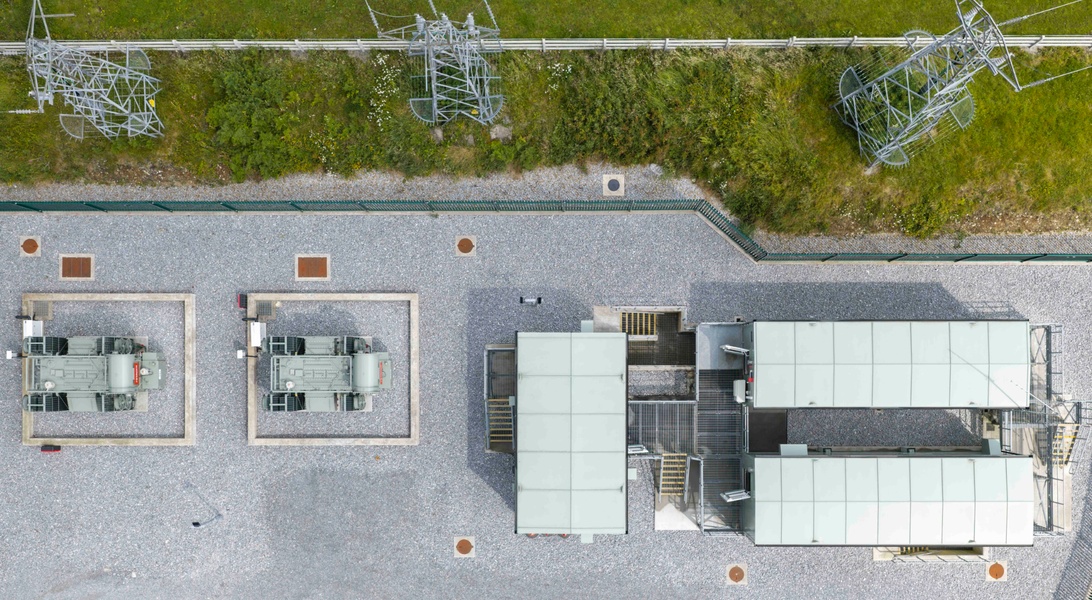 An overhead view of the Woodford substation