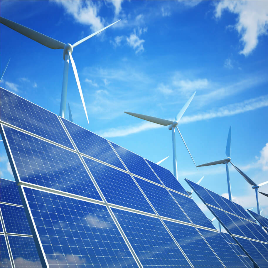 Solar panels and wind turbine