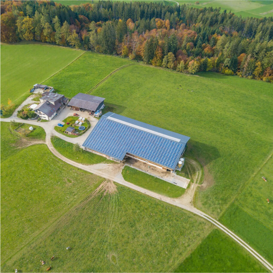 Birdview of solar panels on a large house