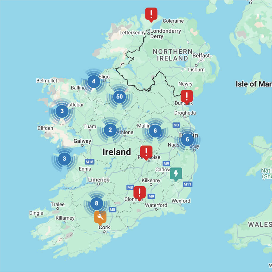 Map of Ireland showing power status