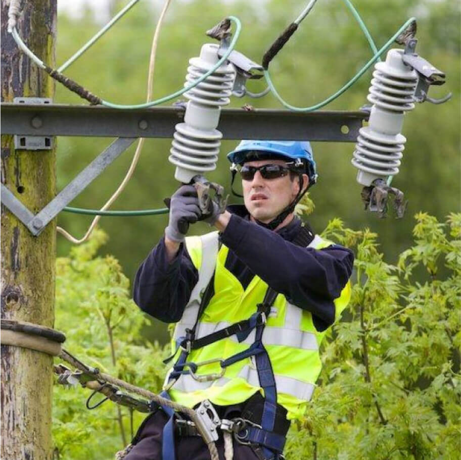Technician fixing pole